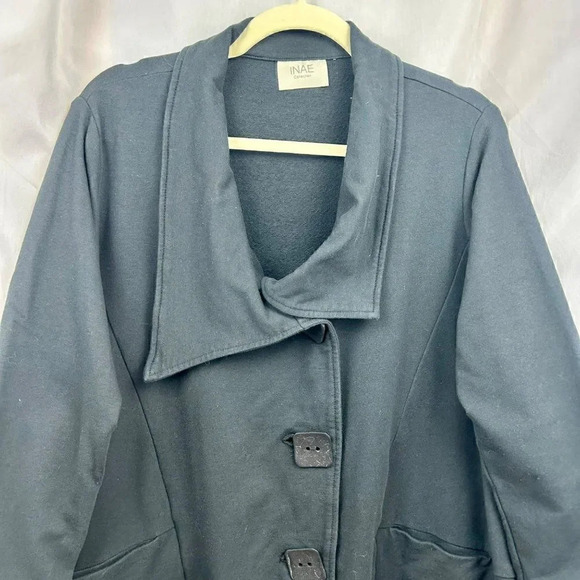 INAE Collection Jacket Knit Material, Statement Buttons, Lagenlook, Black Medium - Picture 2 of 6